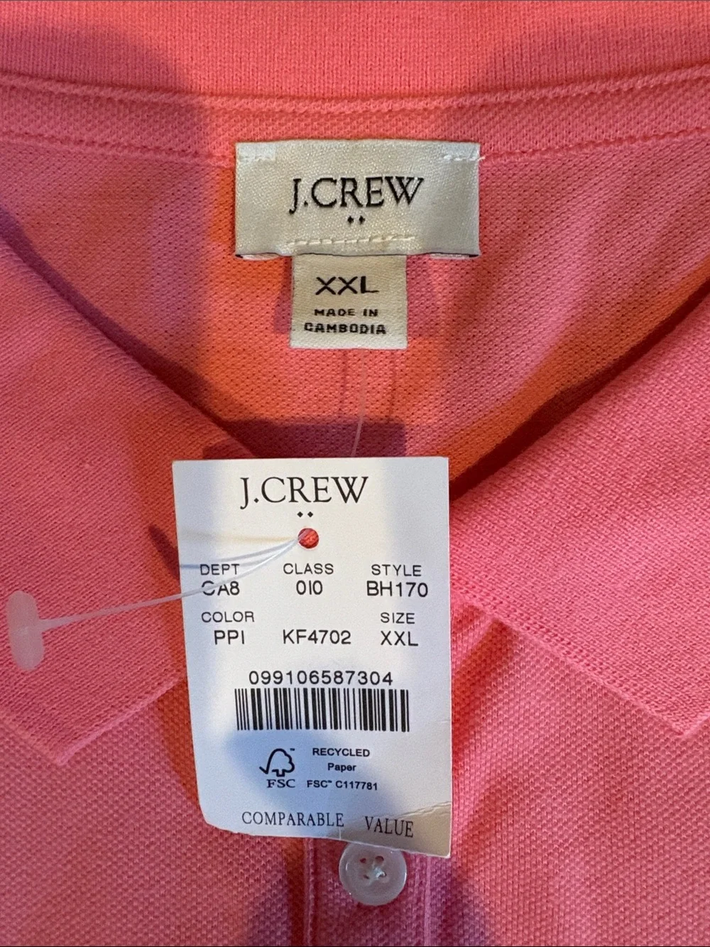 J. Crew womensSleeveless Polo in Bright Pink with Palm Tree Embroidery